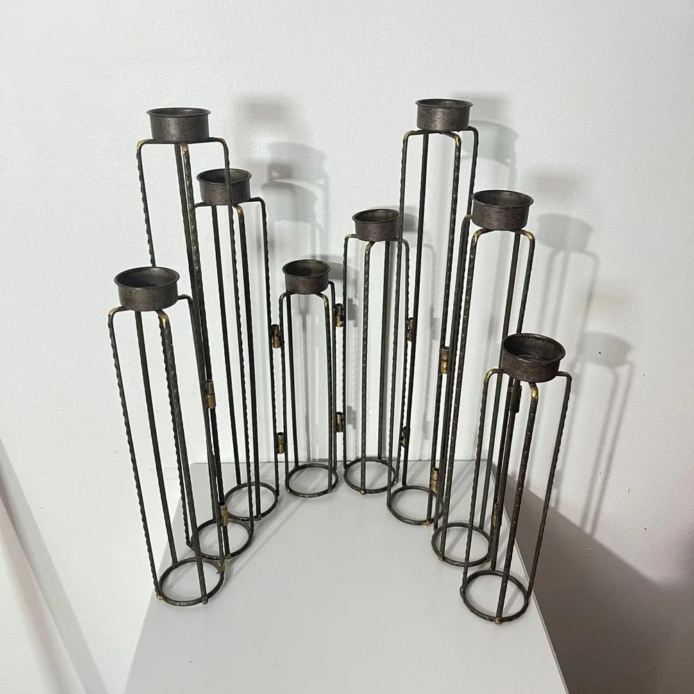 Ascencio Hinged Candle Holders Home Decor  Bronze Brutalist Metal Tiered 8-Cup